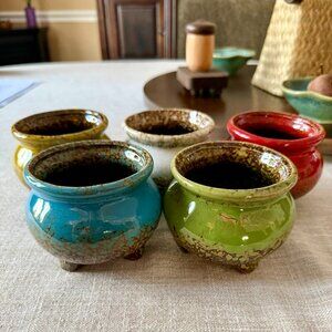 Succulent Plant Pots Glazed Ceramic Planter Small Planters Drainage Set of 5